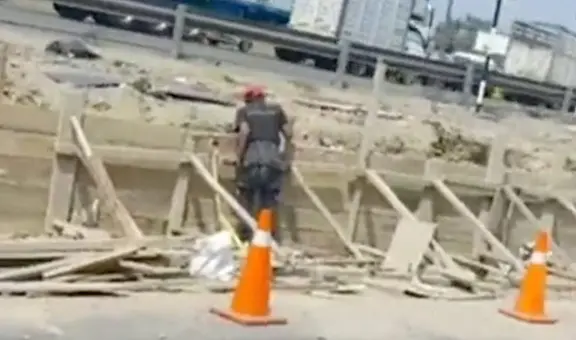 Ate: denuncian que empresa construye estacionamiento en vía auxiliar a Evitamiento