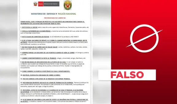 El Mininter, el Mindef y la PNP no dieron estas 14 recomendaciones: es un comunicado apócrifo