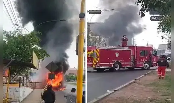 Comas: bus se incendió en plena avenida Túpac Amaru
