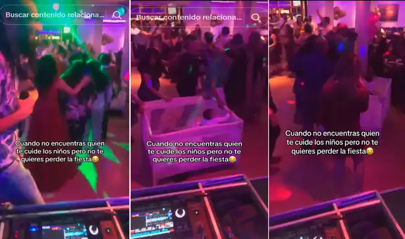 Padres llevan un corralito para sus bebés a fiesta: “Cuando no tienen con quién dejar a la bendición”