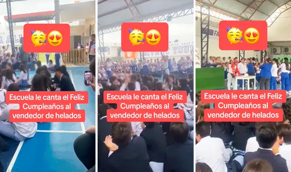 Escolares le cantan ‘Happy birthday’ a vendedor de helados que trabaja años afuera de su colegio