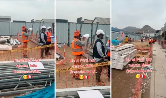 Obrero utiliza cono de papel y hace sonido de sirena para que sus compañeros evacuen en simulacro