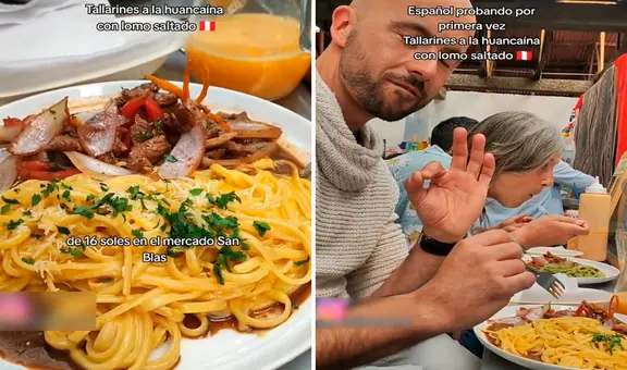 Español prueba tallarines a la huancaína con lomo saltado en mercado del Cusco: “Riquísimo”