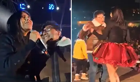 Alcalde subió al escenario para bailar con Yarita Lizeth, pero público lo abuchea: “¡Fuera!”