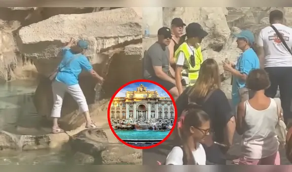 Turista sube a la Fontana di Trevi para llenar su botella de agua y causa furor en redes
