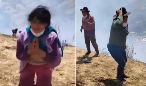 Comuneras suplicaron de rodillas cese de incendio forestal en Apurímac: ¡Ayuda!