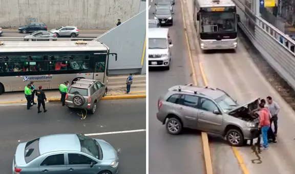 Miraflores: auto impactó contra bus del Metropolitano en estación Ricardo Palma