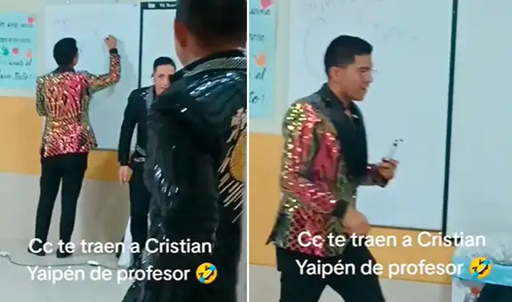 Captan a Christian Yaipén en colegio de Chiclayo y en redes dicen: “Que enseñe historia de la cumbia”