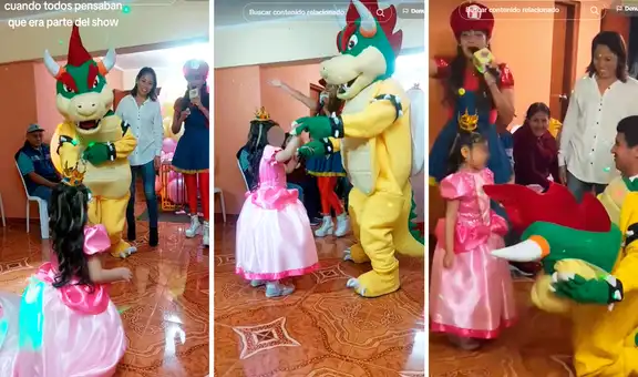 Padre se disfraza de Bowser para sorprender a su hija en fiesta de cumpleaños