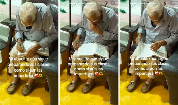 Adulto mayor jubilado continúa preparando sus clases como cuando era maestro