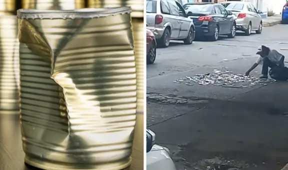 Reciclador usa peculiar estrategia para aplastar las latas en medio de la pista: “Es un genio”