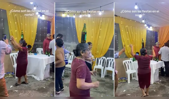 Adulta mayor sorprende bailando con botella en la cabeza en fiesta norteña: “¡Qué tal equilibrio!”