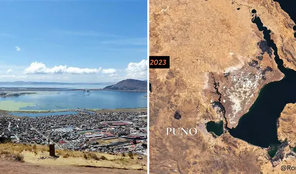 ¡Atención!: imágenes satelitales muestran cómo bajó el nivel del agua del lago Titicaca desde 2022