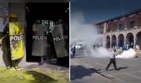 Ayacucho: trabajadores CAS del Poder Judicial protestan y terminan enfrentándose a la Policía