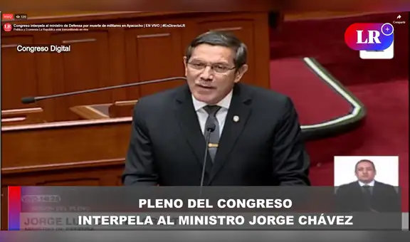 Interpelación al ministro de Defensa, EN VIVO: Jorge Chávez asiste al Congreso por muertes en el VRAEM