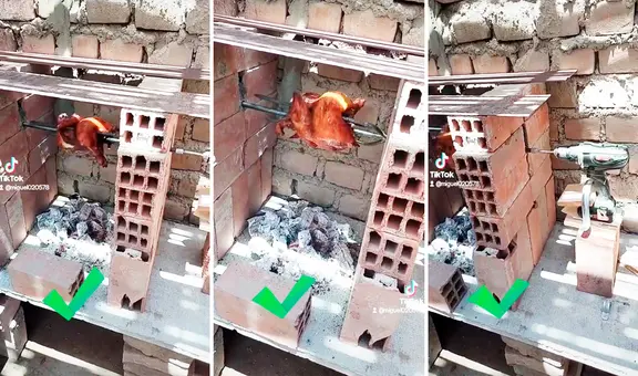 Hombre usa un taladro para asar su rico POLLO A LA BRASA y usuarios reaccionan: “Lo busca la NASA”