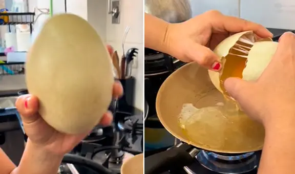 Madre de familia fríe huevo de avestruz y deja en shock a usuarios: “Eso alcanza para toda la semana”