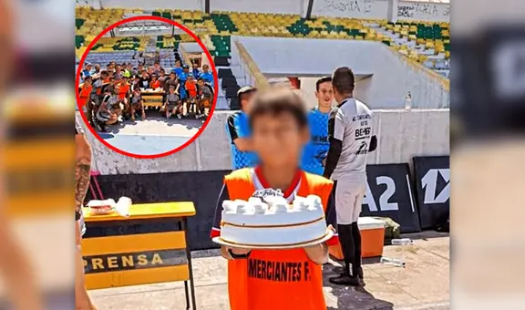 Futbolistas de Comerciantes FC celebran cumpleaños de niño que los acompaña a entrenamientos