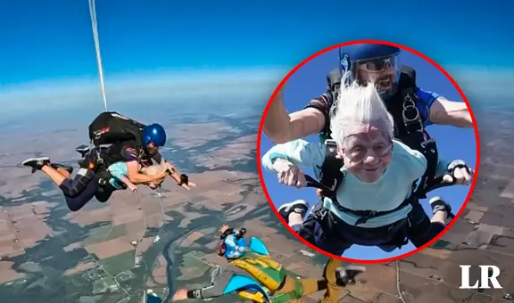 Mujer de 104 años salta en paracaídas y bate récord Guinness: "Fue maravilloso allá arriba”