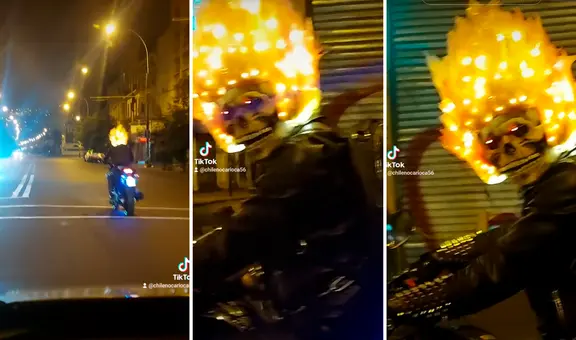 Taxista queda pasmado al ver a ‘Ghost Rider’ circulando en moto por calles de Chile