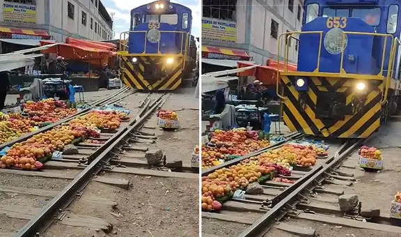 Captan a tren pasando sobre frutas en riel de Puno y usuarios quedan en shock: "Solo pasa en Juliaca"