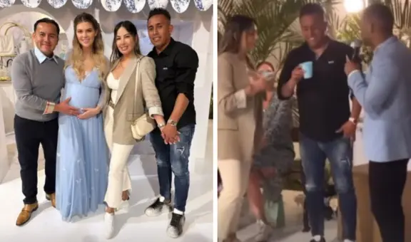 Christian Cueva asistió al baby shower de Brunella Horna y 'Giselo' le juega broma: “Con cerveza no”