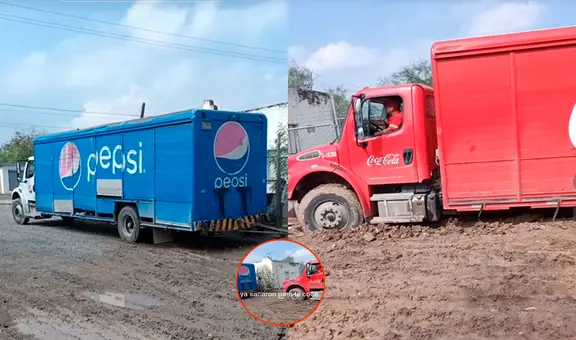 Chofer de Pepsi ayuda a Coca Cola a salir de lodazal y usuarios afirman: “Hasta los titanes tienen empatía”