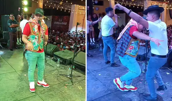 ¡Se lució! Chechito se puso un pañuelo, chaleco y sacó sus mejores pasos de huaylash en Huancayo