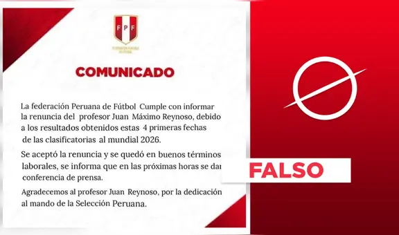 La FPF no anunció que aceptó la renuncia de Juan Reynoso: el comunicado es falso