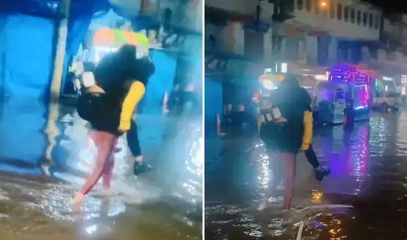 Joven cargó a su novia en medio de inundación en Juliaca: “Amor altiplánico”