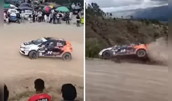 Rally Caminos del Inca 2023: auto de piloto Gustavo Vilcapoma se salva de caer a un abismo