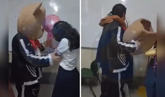 Padre se disfraza de oso para sorprender a quinceañera en colegio de Iquitos: “Me sacó las lágrimas”