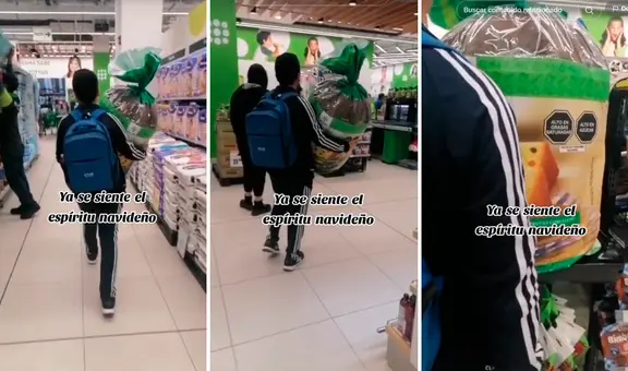 Peruano camina con panetón gigante en supermercado y usuarios afirman: “Gran espíritu navideño”