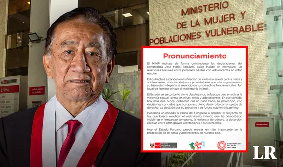 MIMP condena comentarios de congresista José Balcázar sobre el matrimonio infantil en el Perú
