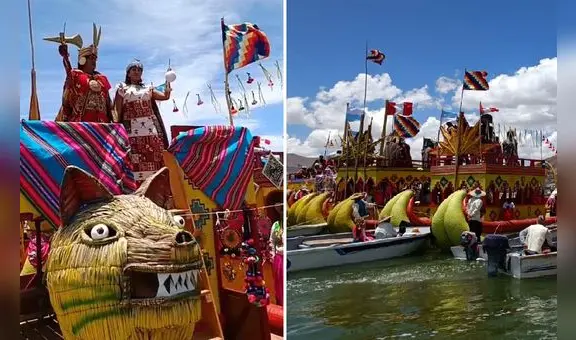 Recrean salida de fundadores del imperio incaico Manco Cápac y Mama Ocllo del lago Titicaca