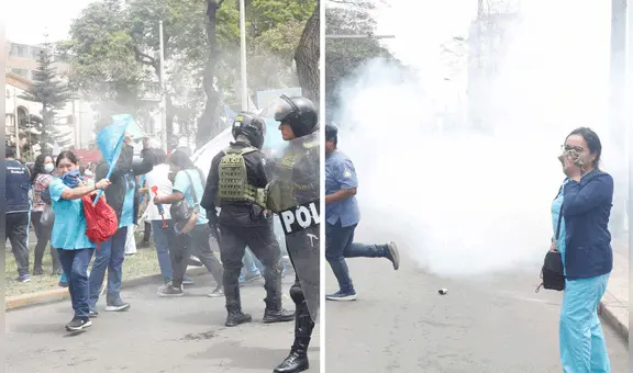 Protesta del sector Salud: PNP lanza bombas lacrimógenas tras enfrentamiento con manifestantes