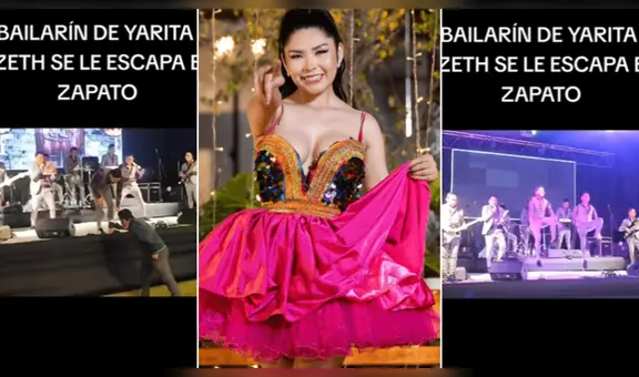 Bailarín de Yarita Lizeth hace salto prohibido y su zapato salió volando: público se lo devolvió