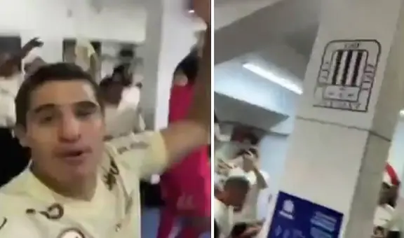 Jugadores de Universitario voltean escudo de Alianza durante festejos en camerinos de Matute