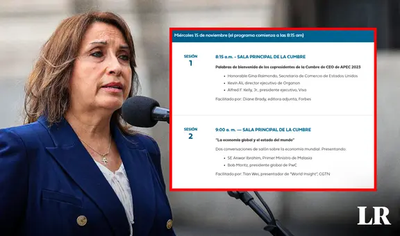 Dina Boluarte no figura en agenda de la APEC de este 15 de noviembre pese a anuncio inicial