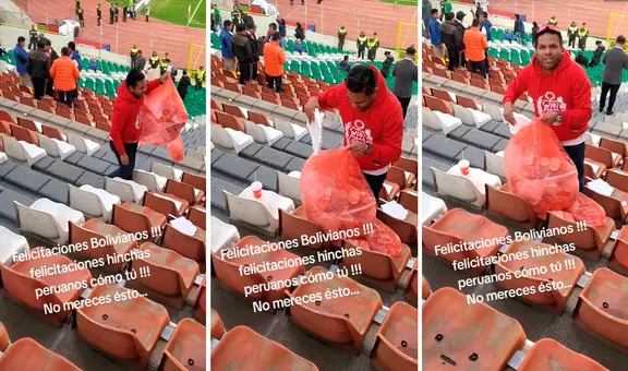 Hincha recoge basura que dejaron en estadio de Bolivia tras partido por Eliminatorias 2026: “Peruano de oro”