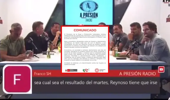 Ministerio de la Mujer se pronunció sobre comentarios machistas en el programa 'A presión'