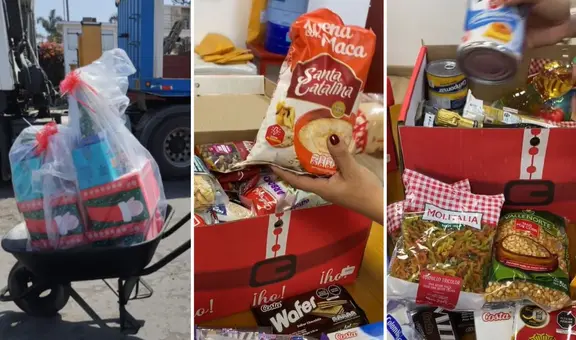 Canasta de Navidad sorprende a joven peruana y en redes dicen “Envíame delivery, es una caja sin fondo”