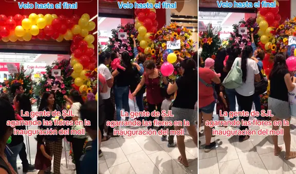 Peruanos que fueron al Mall Aventura de SJL arrancaron flores de arreglos en plena inauguración