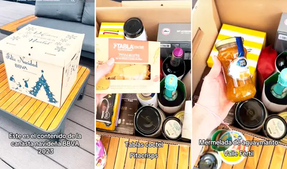 Peruana muestra canasta que le dieron en BBVA y usuarios le dicen: “Puse mi tienda con el de Caja Huancayo”