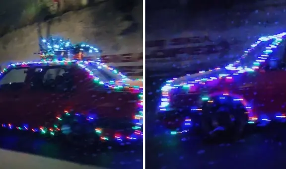 Auto recorre las calles con singular decoración navideña y en redes dicen: “El sistema de carga soportando”