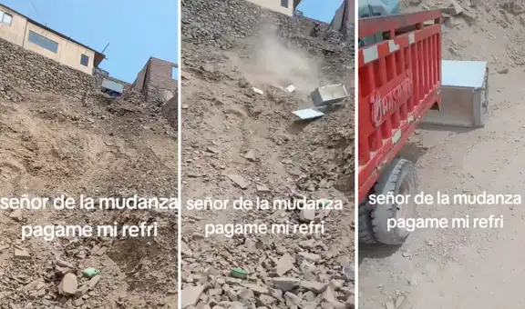Joven baja del cerro con una refrigeradora en su espalda y sucede lo peor: “Solo se salió la puerta”