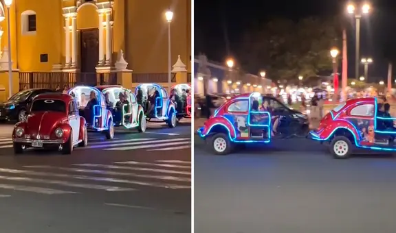 ¡Ingenio peruano! Cortan 4 autos Volkswagen y construyen un trencito para pasear turistas en Trujillo