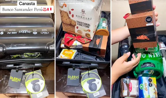 Peruano muestra caja navideña del BANCO SANTANDER y en redes afirman: “La canasta más pituca”