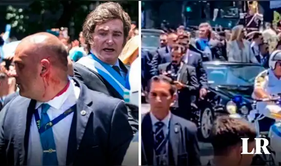 Agreden a Javier Milei: lanzan botellazo y hieren a miembro de seguridad durante asunción