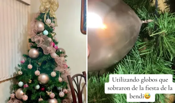 Peruana utiliza globos perlados para decorar árbol de Navidad: “No me va a tragar la pobreza”